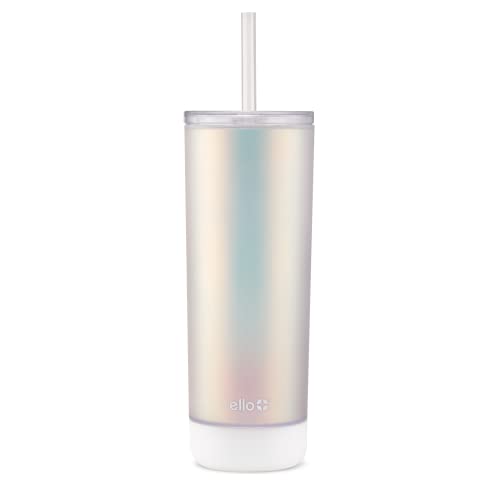 Ello Monterey 24oz Silver Double Walled Insulated Plastic Tumbler with Straw & Coaster