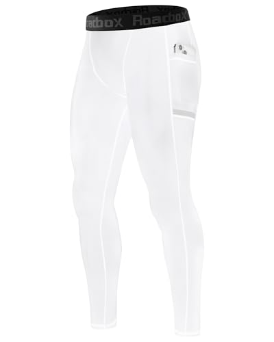 Men's Compression Running Tights with Pockets - White, Small