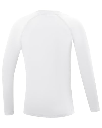 Youth Boys Compression Thermal Shirt - Long Sleeve Fleece Base Layer - Small / White