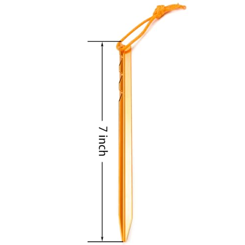 Lightweight Aluminum Tent Stakes with Reflective Ropes - Orange, 12-Pack