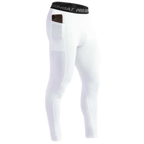 Men's Compression Pants with Pockets - Medium White Athletic Leggings