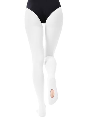 Convertible Ballet Dance Tights for Girls & Women - White, Large-X-Large