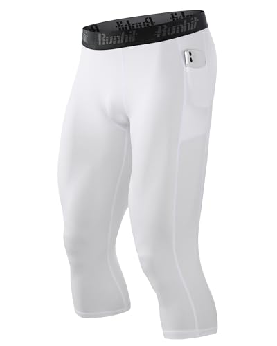 Men's 3/4 Compression Pants with Pockets - White, 3X-Large