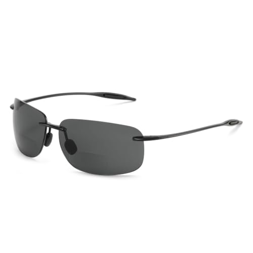 Murddoa Lightweight Wrap-Around Polarized Bifocal Sunglasses +2.00 Men Women Black Frame Grey Lens