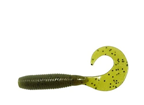5" Single Tail Grub Soft Plastic Fishing Lures - Green Pumpkin w/ Large Black Flake, 20 Pack