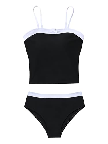 Girls' Adjustable Two-Piece Swimsuit Set with Chest Pad - Black, 6-7 Years