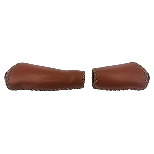 UPANBIKE Ergonomic Leather Bike Handlebar Grips - Brown, Short