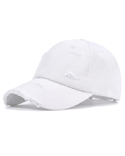 Unisex Distressed Cotton Dad Hat - One Size White