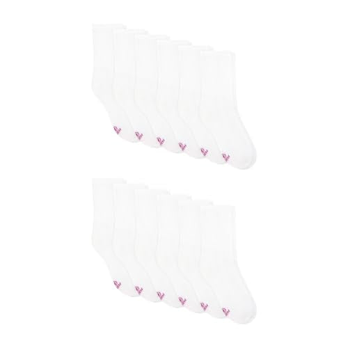 Hanes Girls' Crew White Cushioned Socks Pack 12-Pairs, Medium (Ankle & No Show)