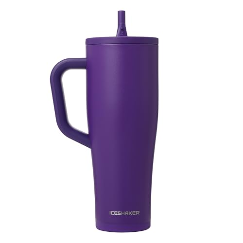 Ice Shaker 40 oz Purple Insulated Tumbler with Handle & Straw | Cold 30+ Hours