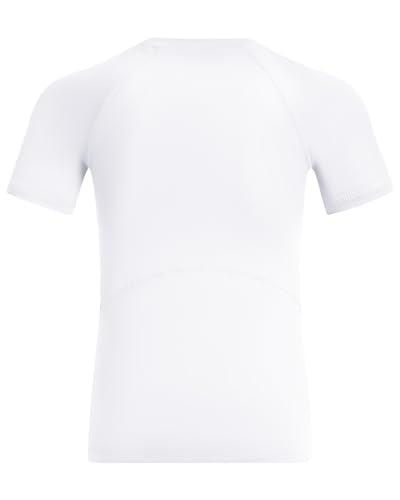 Boys Compression Shirt - Short Sleeve Athletic Base Layer - Large/White