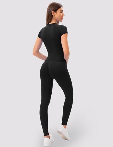 Ieumaz Women's Black Medium Gym Workout Compression T-Shirt
