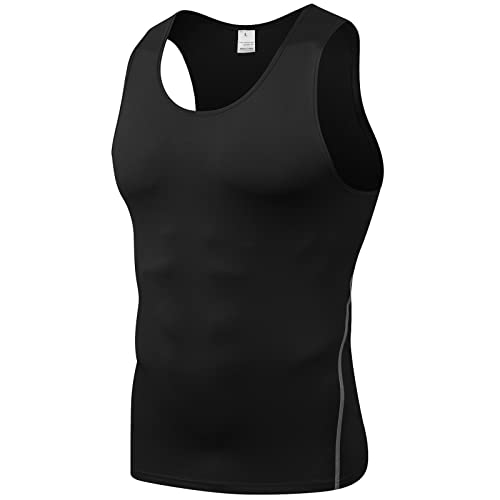 Men's Compression Sleeveless Tank Top - Dry Fit Athletic Undershirt - Small, Black