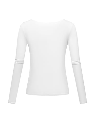 Scoop Neck Long Sleeve Baselayer Shirt for Women - White, X-Large