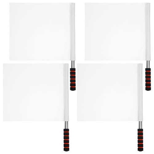 4-Pack Sports Referee Flags with Stainless Steel Poles - White