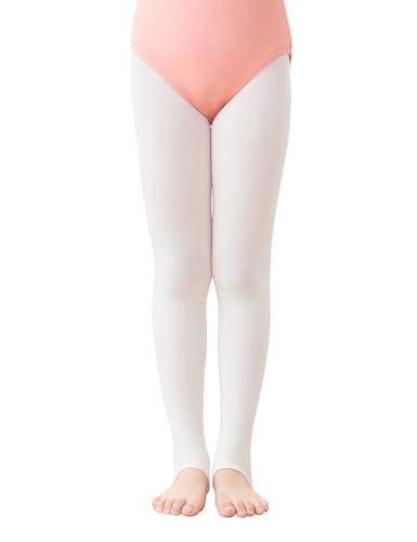 Stirrup Tights for Girls & Women - 60D Ultra Soft Ballet Tights - White 12-14Y