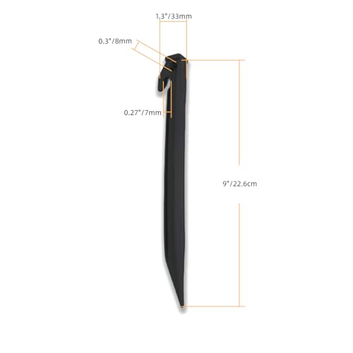 9-Inch Plastic Tent Stakes - Heavy Duty Black Camping Pegs, 16 Pack