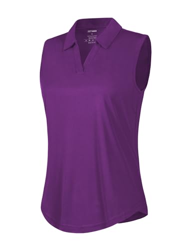 Women's Purple Sleeveless Golf Polo Shirt UVF 50+ Quick Dry Tennis Top Large