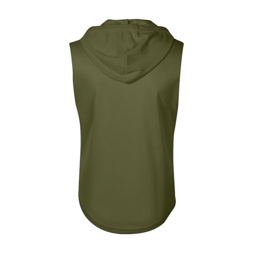 Men's Lightweight Full Zip Sleeveless Hooded Vest - Army Green, Medium