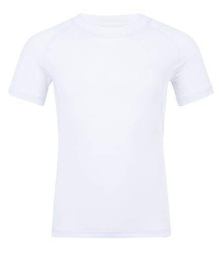 Boys Compression Shirt - Short Sleeve Quick Dry Base Layer, Large White