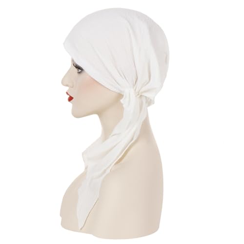 Pre-Tied Chemo Headscarf for Women - Soft Slip-On Turban Cap - White