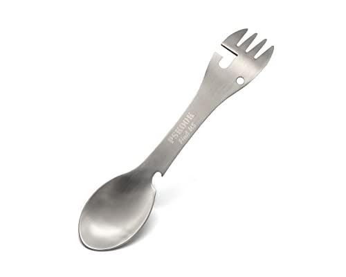 5-in-1 Tactical Spork Multi-Tool - Stainless Steel Camping Utensil with Clip - Matte Silver