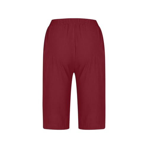 Linen Bermuda Shorts for Women - Knee Length Red Large