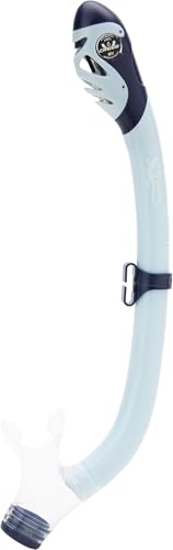 Cressi Iguana Dry Youth Snorkel Ice Cyan/Blue Navy – Dry Top, Splash Guard, Top Valve & Silicone Mouthpiece for Ages 5–15