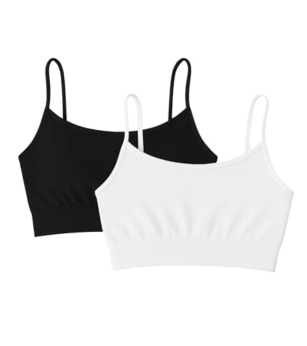 Kurve Kids Girls Seamless Training Sports Bra 9-14 Years Black/White 2-Pack Made in USA