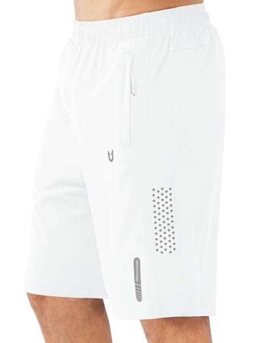 NORTHYARD Men's Athletic Running Shorts 9 Inch, XX-Large, White with Zipper Pockets