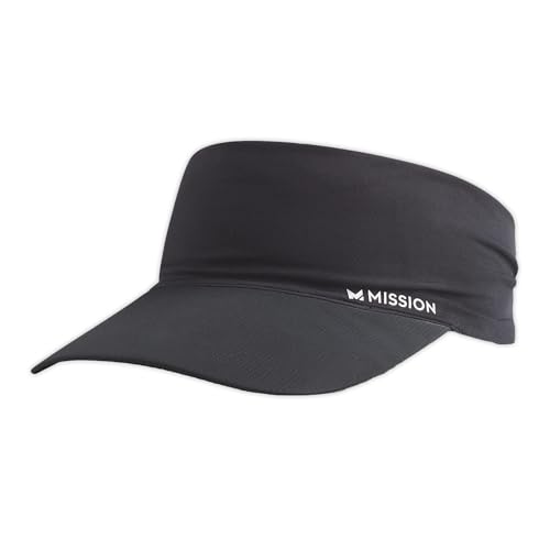 MISSION Black Cooling Stretchy Visor - Unisex Sun Hat with No Slip Band, UPF 50 UV Protection