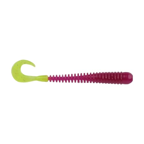 PowerBait Rib Worm Soft Plastic Bait - Purple/Chartreuse, 4"