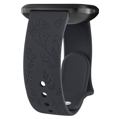 Silicone Floral Engraved Bands for Fitbit Versa - Midnight