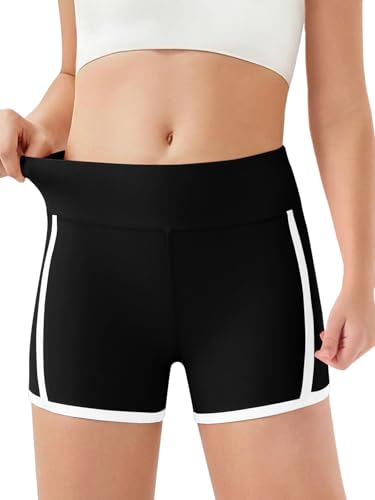 Girls High Waisted Athletic Shorts - Workout Biker Spandex - Black 7-8 Years