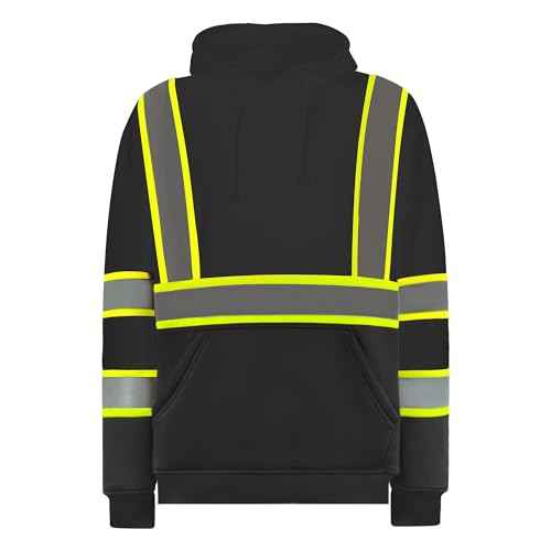 High Visibility safety hoodie ANSI Class 3 Fleece Lining Sweatshirts with Pockets, Hi-vis Pullover Hoodies for Men