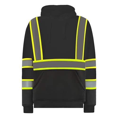 High Visibility safety hoodie ANSI Class 3 Fleece Lining Sweatshirts with Pockets, Hi-vis Pullover Hoodies for Men