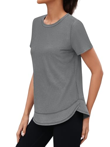 Women's Short Sleeve Workout Top - Quick Dry Yoga & Running Shirt, Size S-3XL, Grey / Large - 3rd Hill
