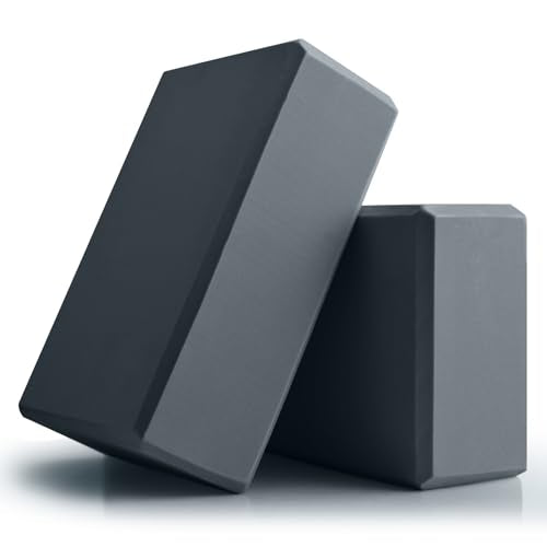Yoga Blocks Set - 2 High-Density EVA Foam Blocks, Grey, 9"x6"x3"