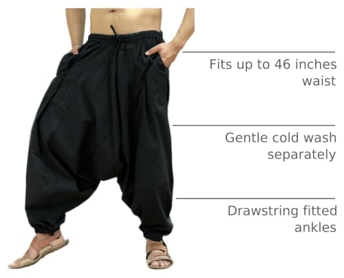 SARJANA Men's Cotton Harem Yoga Baggy Genie Boho Pants Free Size Black 1