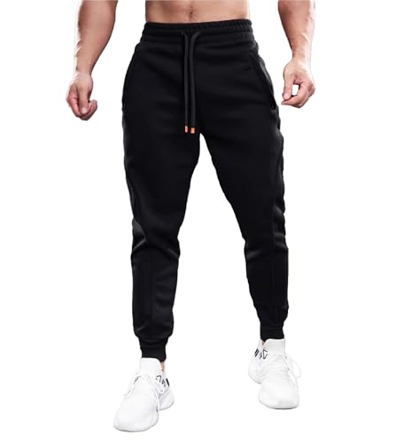 Fioboc Slim-Fit Black A-Slim-Fit Men's Drawstring Joggers Athletic Sweatpants