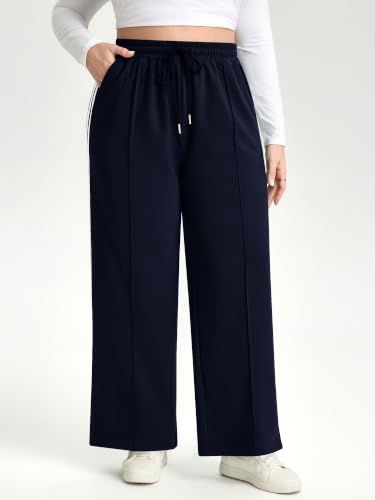 Plus Size Navy Blue Straight Leg Sweatpants for Women with Pockets - 3X-Large