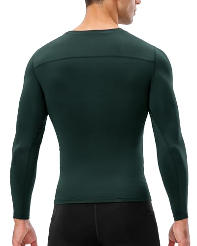 Men's Long Sleeve Compression Shirt - Athletic Base Layer - Dark Green, Medium