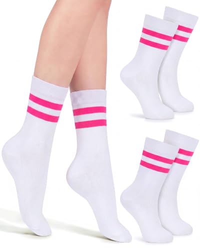Unisex Athletic Crew Stripe Socks - Deep Pink