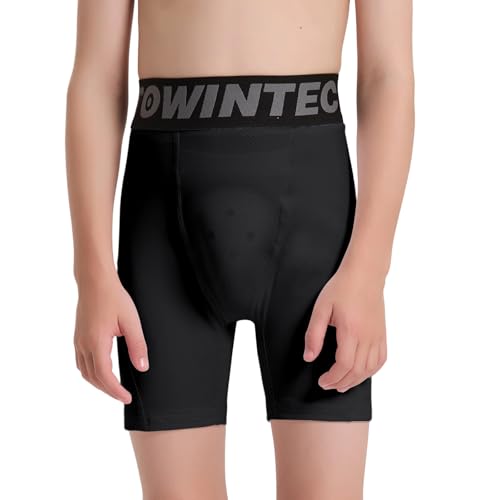 Towintec Youth Boys Compression Shorts with Protective Cup Pocket - X-Large Black