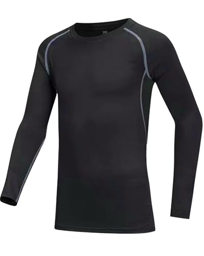 Long Sleeve Compression Shirts for Kids - 2 Pack, Small Grey Line