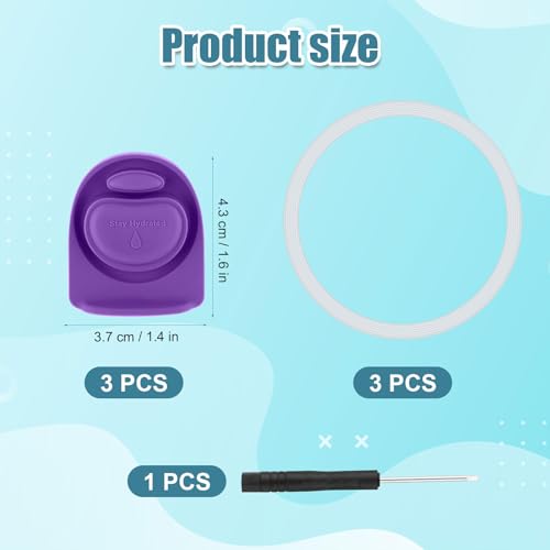 3-Pack Silicone Water Bottle Stoppers & Seal Rings - Purple