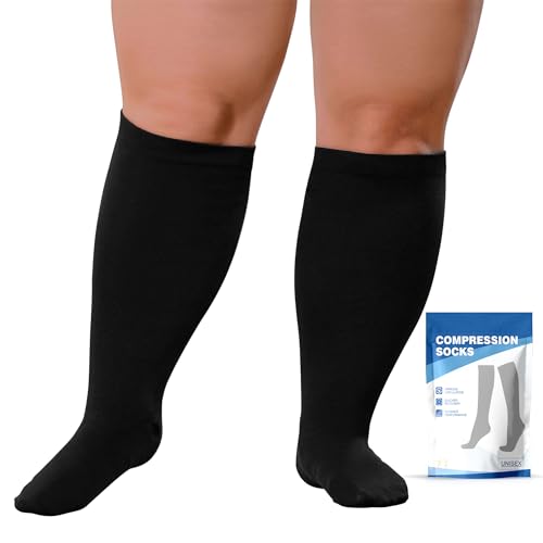 Plus Size Compression Socks for Women & Men - 20-30 mmHg, 4X-Large Black