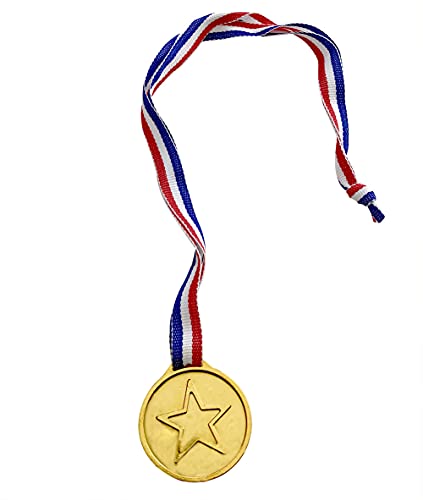 12PCS Gold Plastic Winner Medals with Ribbons for Parties