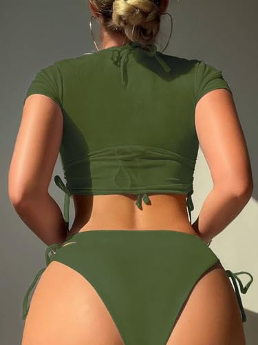 Sexybody Women's 3-Piece Green Halter Bikini & Mesh Swimsuit Set L
