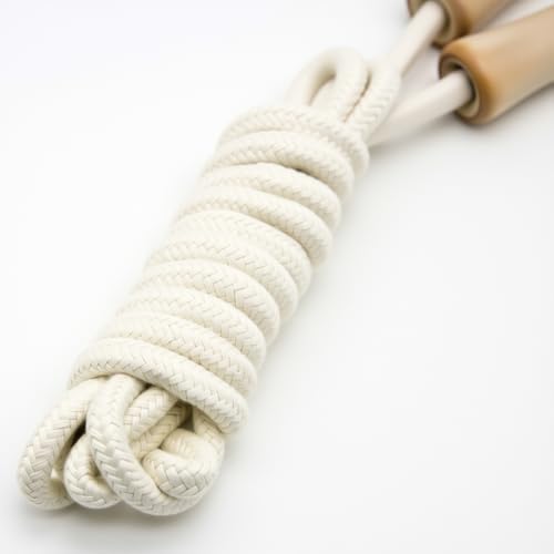 Kids Adjustable Jump Rope - Wooden Handle, Cotton Braided - White